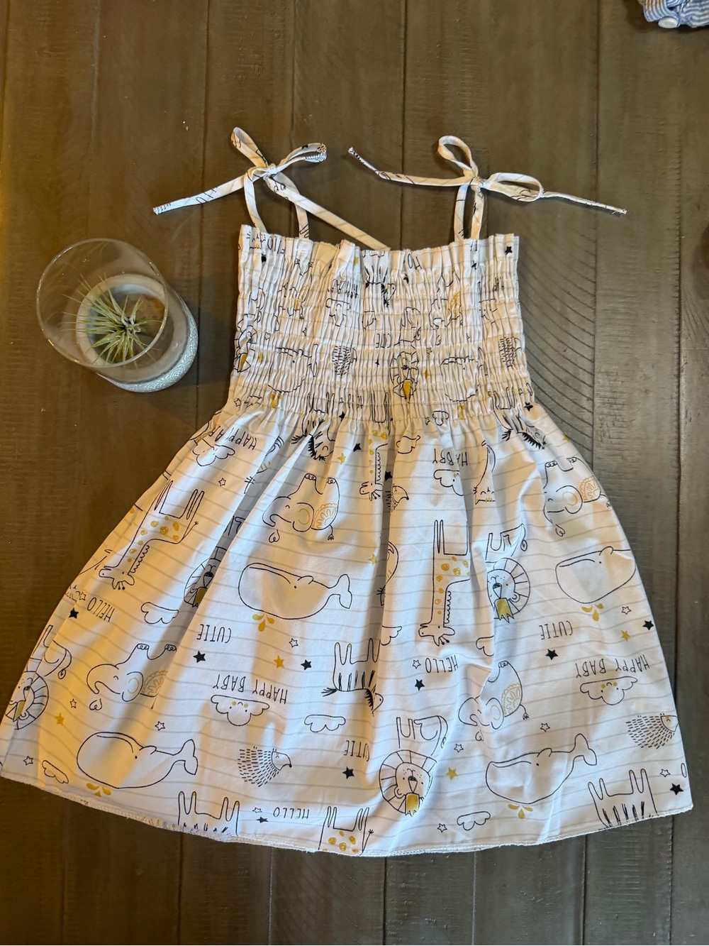 Amazon Girls White Animal Print Tie-Strap Sundress with Yellow Accents